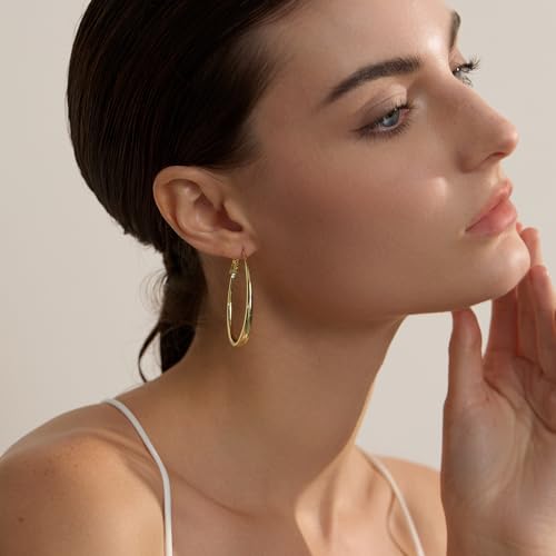 Lightweight Oval Hoop Earrings for Women - 14K Gold Plated, Rose Gold Plated and Sterling Silver Plated Large Oblong Hoop Earrings for Women Statement Jewelry Gift - color: gold