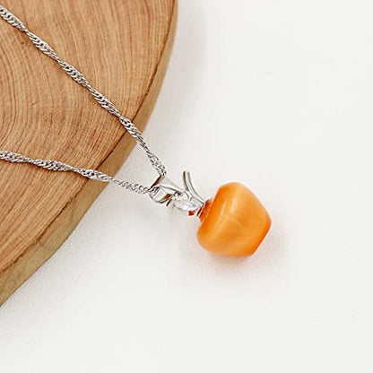 Uloveido Apple Necklace and Earrings Set for Women Cute Apple Jewelry Set for Teacher Mom YL007 - color: Orange
