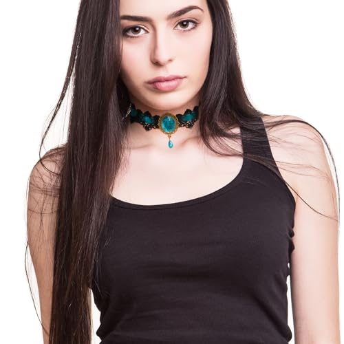 Lace Choker Witch Necklace for Women Halloween Gothic Lace Collar Punk Rhinestone Gothic Necklace Prom Jewelry Halloween Vampire Choker Necklace Costume Emo Witch Accessories - color: Blue