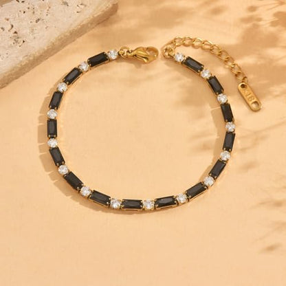18K Gold Plated Multi-Color Classic Tennis Bracelet for Women Dainty Color 3mm Rainbow Cubic Zirconia Bracelet Adjustable CZ Gold Bracelets Trendy Summer Jewelry Gift - style: Black-Gold