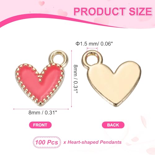 MECCANIXITY Enamel Alloy Heart Charm,Valentine Heart Pendants Love Jewelry Making Charm for DIY Necklace Bracelet Earrings Keychain - color: Rose Red