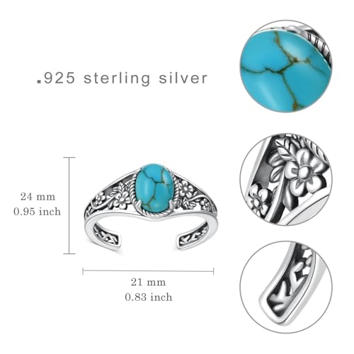 Genuine Turquoise Rings for Women 925 Sterling Silver Turquoise Rings Vintage Real Western Jewelry for Women（7）