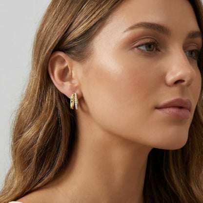 14K Gold Double Hoop Earrings 20mm Split Huggies North Star Earrings Celestial Jewelry Gift for Women
