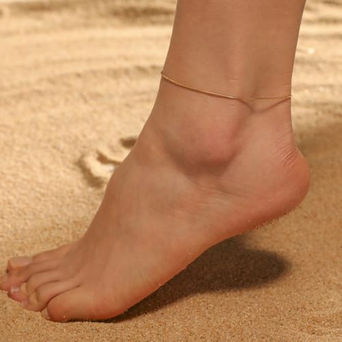 Amaxer Adjustable Minimalist Stainless Steel Snake Chain Anklet for Beach Vacation & Summer Jewelry 0.06in Width