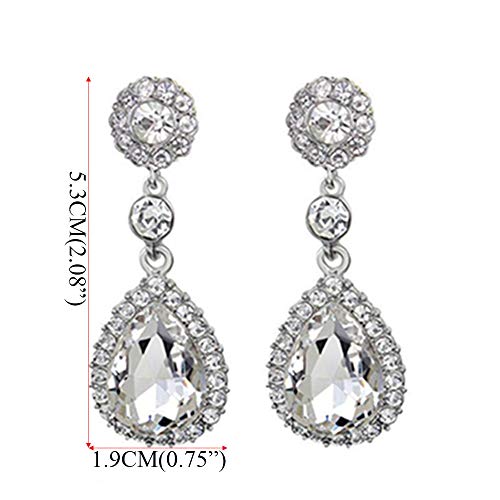 Gorgeous Austrian Crystal Rhinestone Wedding Bridal Teardrop Drop Dangle Earrings - color: Pierced-White