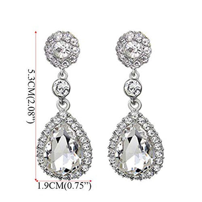 Gorgeous Austrian Crystal Rhinestone Wedding Bridal Teardrop Drop Dangle Earrings - color: Pierced-White