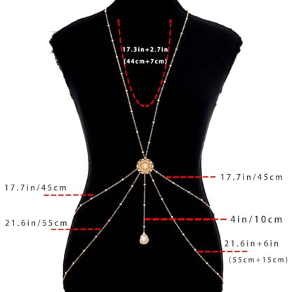 Gold Body Chain for Women Layered Rhinestone Waist Chains Summer Beaded Bra Body Jewelry Gifts - color: White