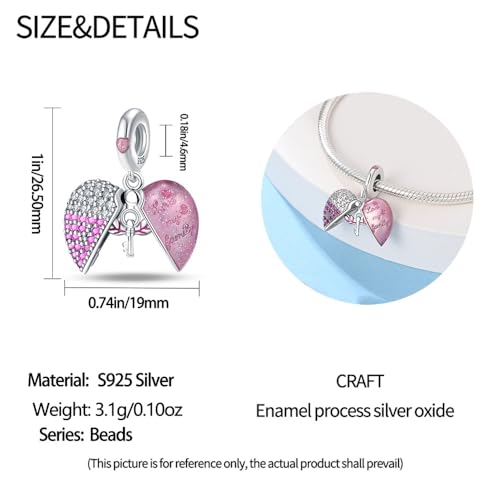LNQOBU 925 Sterling Silver Charms for Bracelets Dangle Pendant fit Pandora Bracelets or Necklaces Jewelry Woman Gift Beads Charm (With one Spacer Beads) - style: Family Heart Lock Pendant Charm