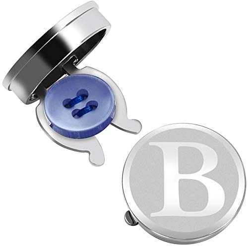 HAWSON Men's Letter Initial Button Cover Cufflinks Letter Rose Gold/Silver Suitable for Formal Business Shirt Letter A-Z - color: Silver Color - B