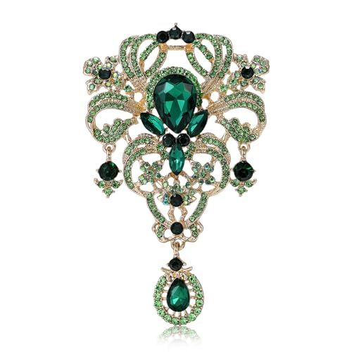 YOQUCOL Retro Austrian Crystal Big Brooch Pin for Women Large Flower Shape Brooches Lapel Pins for Sweater,Coat Dress Accessories - color: A-Green