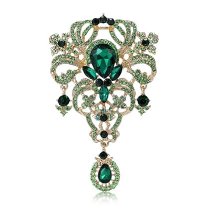 YOQUCOL Retro Austrian Crystal Big Brooch Pin for Women Large Flower Shape Brooches Lapel Pins for Sweater,Coat Dress Accessories - color: A-Green