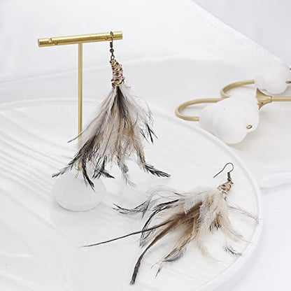 Bohemian Pheasant Peacock Long Feathers Statement Earrings Handmade Natural Lightweight Feather Dangle Earrings for Women (ea000071) - color: Ribbon-like