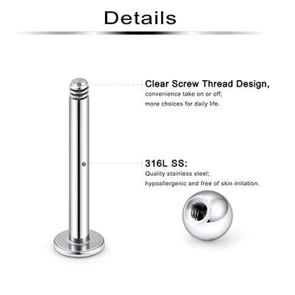 Labret Barbell 24PCS Monroe Lip Barbell Ring Helix Earring Tragus Cartilage Studs Surgical Steel Piercing Jewelry for Women Men 20-12G - color: B: 24pcs 14gauge