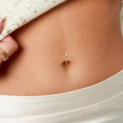 Upgraded Wearability Floating Belly Button Ring, G23 Titanium Internally Threaded Belly Button Piercing 14G, Curved Barbell Belly Rings, Pink Clear CZ Navel Rings with 10mm and 12mm Bar, Silver Gold Plated - color: Silver,Pink CZ