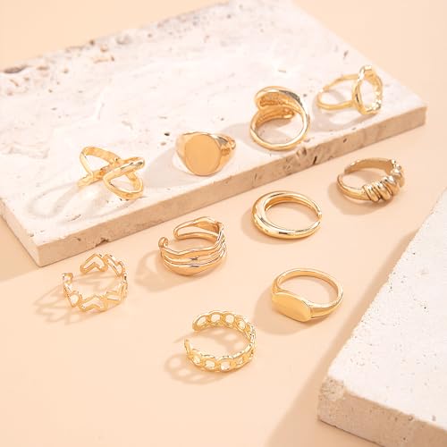 FUTIMELY 14K Gold Stackable Knuckle Rings Set for Women,Aesthetic Silver Trendy Dainty Open Midi Rings Set,Midi Finger Rings Pack Jewelry Gifts - color: Gold2