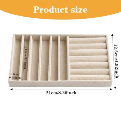 Stackable Velvet Tray Jewelrys Storage Organizers Jewelry Box Insert Organizer for Drawer Jewelry Drawer Organizer Inserts Ring Earring Stud Necklace Holder Display Storage Case (Beige, 8.3 x 4.9in)