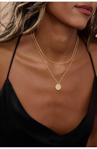 Gold Necklace For Women, Layered 14K Real Gold Plated Necklaces For Women,Dainty Gold Paperclip Chain Tear Circle CZ Pendant Necklace Stack,Trendy Gold Jewelry Set Gifts - style: Layered Disc Coin Twist-Gold