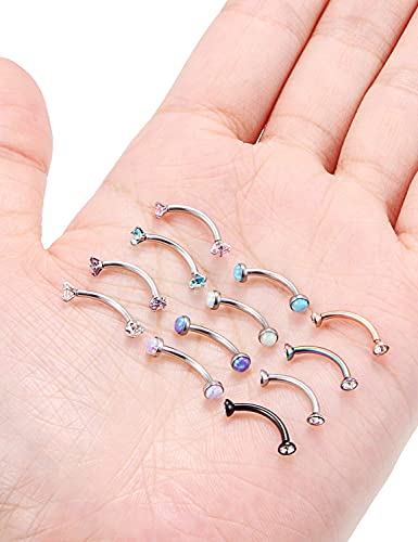 Jenxnjsjo 16g 8/10mm Eyebrow/Rook/Snug/Vertical-Labret/VCH/Snake-Eyes/Anti-Tragus/Cartilage/Daith/Belly-Button/Bridge/Hood/Surface Curved Barbell Piercing Jewelry for Women Men - color: Opal-B / CZ-P / CZ-B, size: 10mm