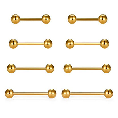VCMART Nipple Rings Tongue Rings Stainless Steel 14G Straight Barbells Piercing Jewelry 12mm,14mm,16mm,18mm - color: 4 -gold
