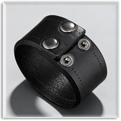 Xusamss Wide Leather Cuff Bracelet for Women Adjustable Punk Wristband Faux Leather Fashion Jewelry Bangle - color: Black