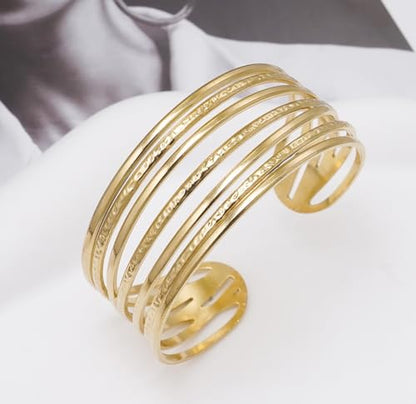 Multi-Layer Cuff Bracelet for Women Cross Wire Bracelets Open Wide Cuff Gold Bangle Bracelet - color: Gold 2