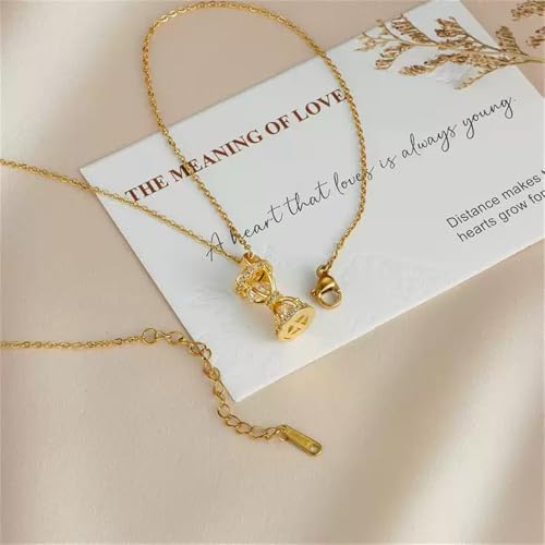 Dtja Dainty CZ Hourglass Pendant Necklace for Women 14K Gold Plated Stainless Steel Crystal Sand Clock Time Arrangement Theme Charms Link Chain Adjustable Necklaces Souvenir Jewelry Gift - color: Gold-Tone