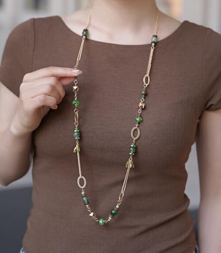 Long Gold Boho Necklaces for Women Beaded Statement Chain Long Necklace Gold Costume Jewelry Birthday Gifts for Her - color: Green