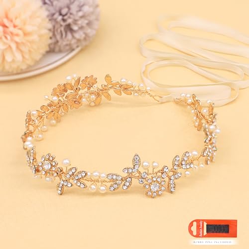 Bridal Headbands Crystal Pearl Hair Vines Bohemian Style Wedding Headpieces For Bride Wedding Hair Accessories - color: Gold