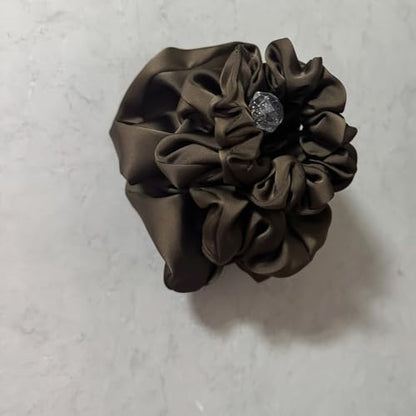 3 Pieces Satin Scrunchies Set for Hair No Crease Elastic Hair Ties for Women and Girls (Dark Brown) - color: Dark Brown