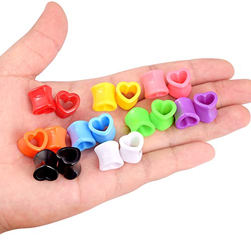 Qmcandy 6pcs/18pcs Heart Shape Acrylic Ear Tunnels Plugs Set Mix Color Stretcher Expander Piercing Tunnels Gauge 6G-7/8 inch - color: 9 pairs, 0g(8mm)