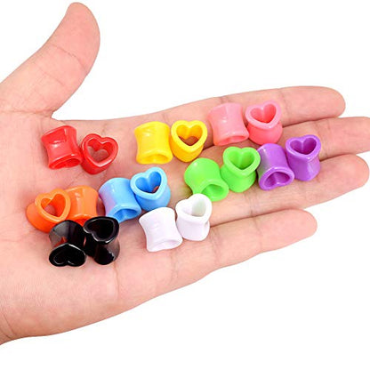Qmcandy 6pcs/18pcs Heart Shape Acrylic Ear Tunnels Plugs Set Mix Color Stretcher Expander Piercing Tunnels Gauge 6G-7/8 inch - color: 9 pairs, 5/8" (16mm)