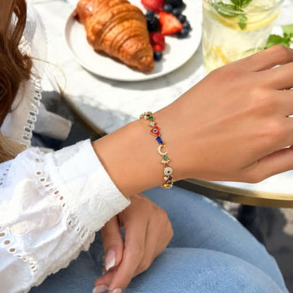 Sun and Moon Bracelets for Women Gold Charm Bracelet Star Heart Elephant Colorful Rhinestone Dainty Celestial Jewelry Gifts