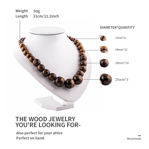 Wood Bead Necklace Africa Wooden Chain Statement Unisex Chunky Necklaces - color: 1 wood necklace+1#