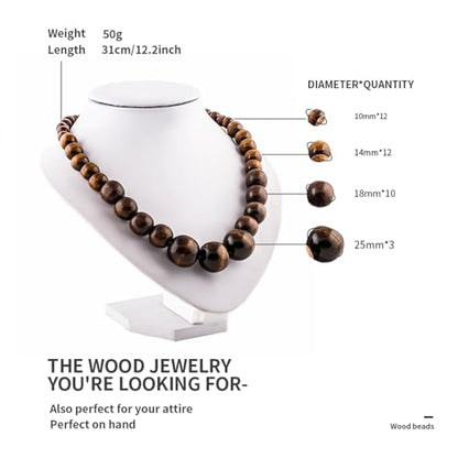 Wood Bead Necklace Africa Wooden Chain Statement Unisex Chunky Necklaces - color: 1 wood necklace+1#