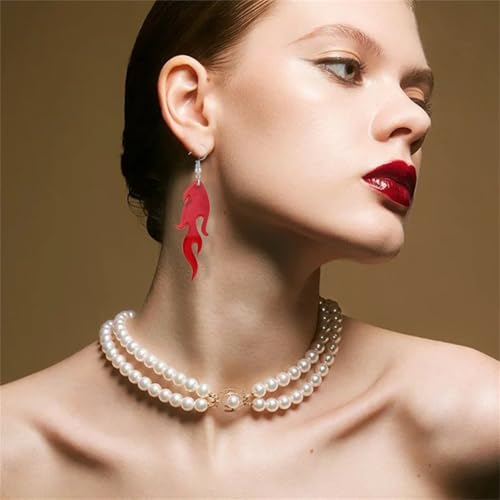 Transparent Flame Earrings for Women Creative Funny Exaggerated Acrylic Geometric Fire Element Dangle Earrings Punk Rock Hip Hop Lightweight Flame Drop Earrings Cosplay Halloween Earrings - color: red