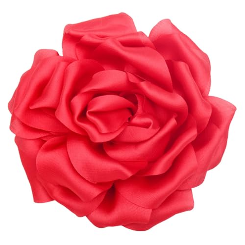 Satin Fabric Rose Flower Brooches Pins for Women Elegant 3D Large Camellia Flowers Floral Lapel Pins for Valentines Day Wedding Bridal Prom Banquet Party Dress Suit Clothes Accessories - color: Wine red