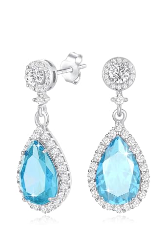 Silver Diamond Dangle Earrings for Women Rhinestone Teardrop Crystal Cubic Zirconia Drop Dangling Wedding Costume Jewelry - color: 03.March-White Gold Plated | Aquamarine