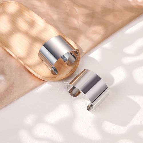 2Pcs Cuff Bangle Bracelet for Women Open Wide Bangle Bracelet Set | minimalist statement bangle bracelets，wrist cuff wrap bracelet adjustable，open wide wire grooved hammered bracelet set - color: 2PCS-Sliver-B