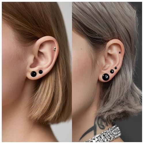 8G-12mm Acrylic Single Flare Gauges for Ears with Silicone O-Ring Opalite/Black/White/Clear Gauges Plugs and Tunnels Stretcher Expander Stretching Kit for Women Men - color: Black 8G-12mm