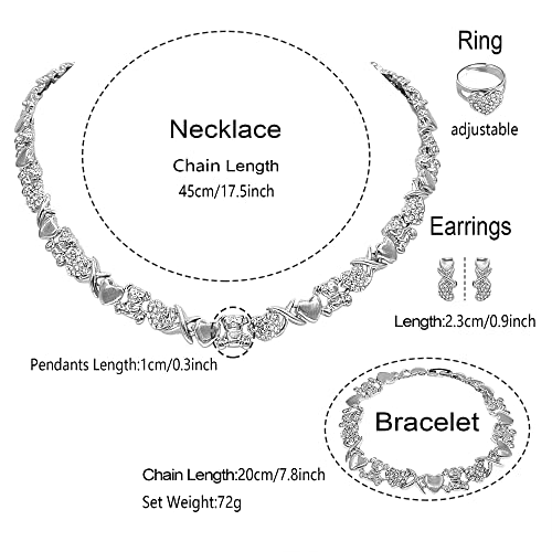 SYHOL Gold Jewelry Sets for Women 18K Gold/Silver Filled Jewelry Necklace Set Wedding Bridal Fashion Jewelry Sets Women Accessories Bracelets Earrings and Rings Sweetheart Gifts - color: Silver
