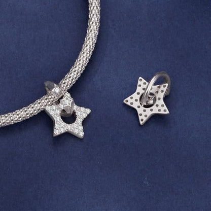 Celestial Bead Charms for Bracelets, Star Moon Dreamcatcher Dangle Charms, Silver Tone Copper, Glass Resin CZ Accents, Charm Beads for Women Jewelry Making, Gift Box Included - color: Pave Star Dangle Charm