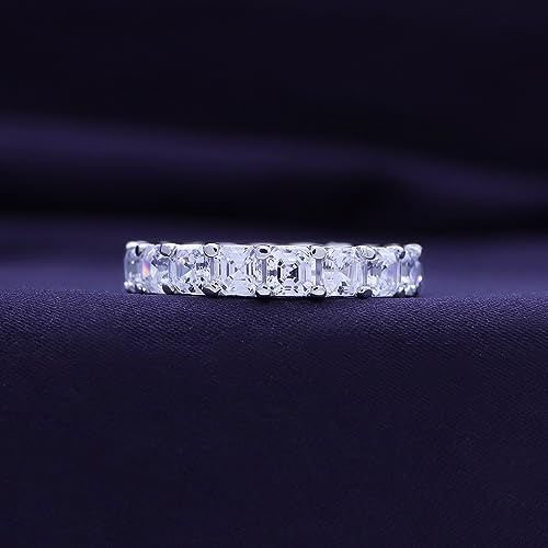 Jewel Zone US Asscher Cut White Cubic Zirconia Eternity Band Ring in 14k Gold Over Sterling Silver - color: white-gold-plated-silver