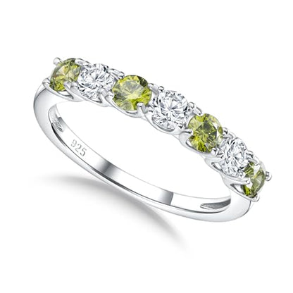 3.5mm Stackable Rings S925 Sterling Silver Created Birthstone & Cubic Zirconia Ring for Women Wedding Bands Anniversary Birthday Jewelry Size 6 to 10(with Box) - color: 08-Created Peridot & CZ-Aug