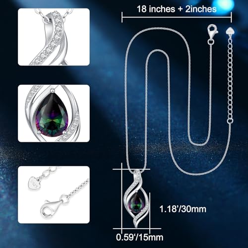 Birthstone Necklace for Women S925 Sterling Silver Teardrop | With Cubic Zirconia and Gemstones - Ideal Birthday Jewelry Gift for Her, Girlfriend, Wife, Mom on Birthday, Anniversary - color: 07 - Ruby