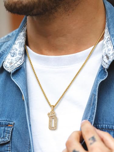 U7 Crown Initial Necklace Men Women, Bling Diamond A-Z 0-9 Letter Pendant with Wheat Chain, Silver/Black/Gold Plated CZ Alphabet Number Hip Hop Jersery for Father Husband - color: a. Gold, size: 27. 0