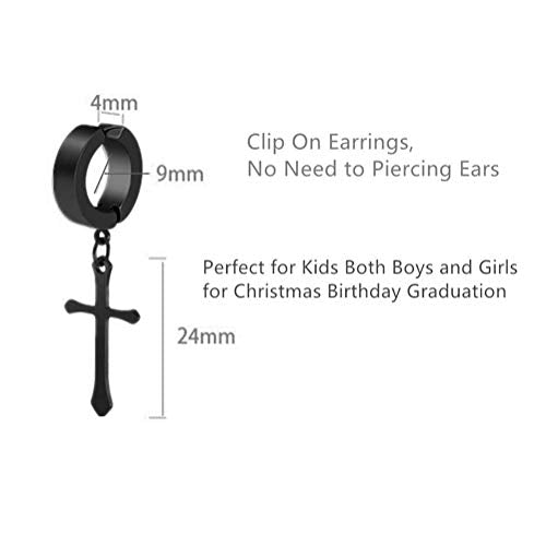 Non-pierced Earrings Set for Men Women Cross Titanium Steel Hoop Dangle Clip On Earring - style: Black