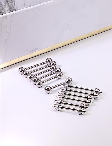 14G Nipple Piercing Jewelry Tongue Rings Surgical Steel Silver Tongue Nipple Barbell Bar Piercing Jewelry for Women 14mm 16mm 19mm - color: A:Silver Tone