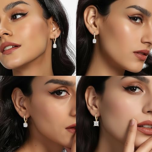 2-4 Pairs Dangle Drop Earrings for Women, 18K Gold Plated Cubic Zirconia Drop Dangle Huggie Hoop Earrings CZ Teardrop Hypoallergenic Jewelry - color: CZ White Gold 2