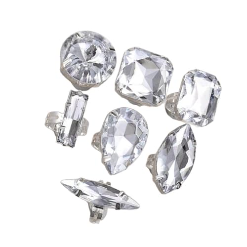 7PCS Elegant Teardrop Crystal Rings Set, Adjustable Alloy Jewelry for Party Wedding Gifts & Special Occasions Large Rhinestones Rings Set