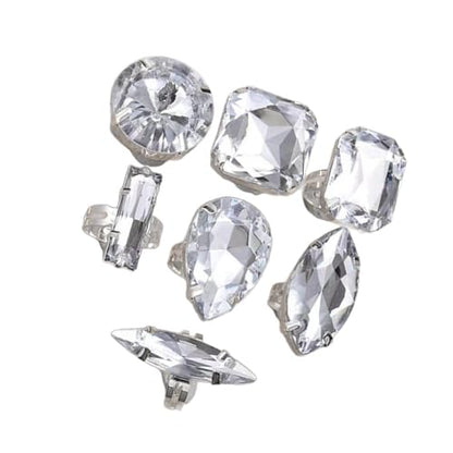 7PCS Elegant Teardrop Crystal Rings Set, Adjustable Alloy Jewelry for Party Wedding Gifts & Special Occasions Large Rhinestones Rings Set